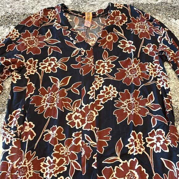 ZARA floral print 3/4 sleeve tunic shirt dress Sz S pockets borwn/black - Picture 7 of 12